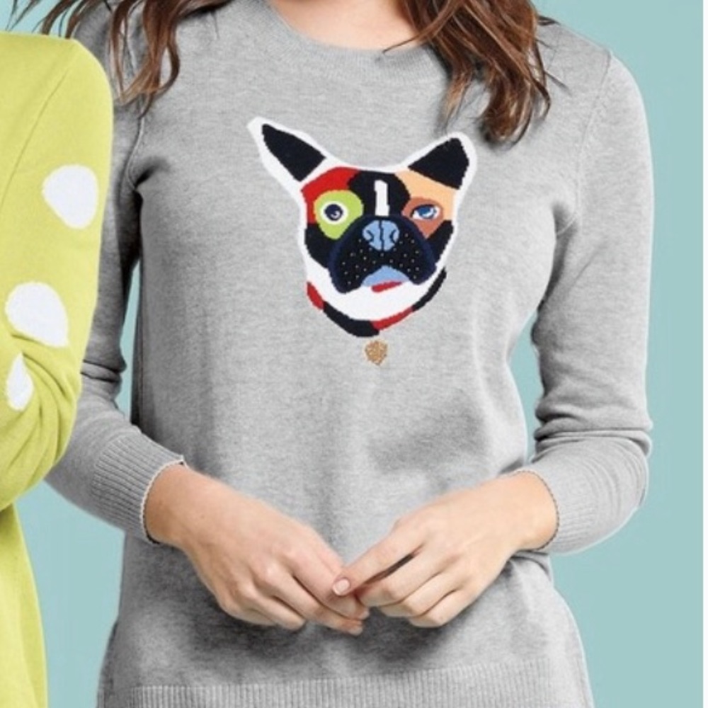 NWT Lisa Todd Frenchie Bulldog cotton sweater S